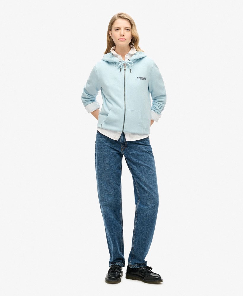 essential logo zip hoodie in winter sky blue