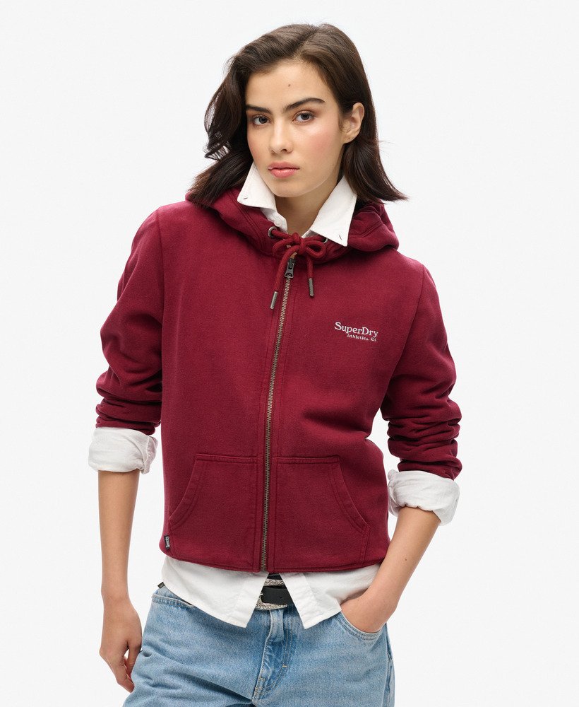 essential logo zip hoodie in rich burgundy