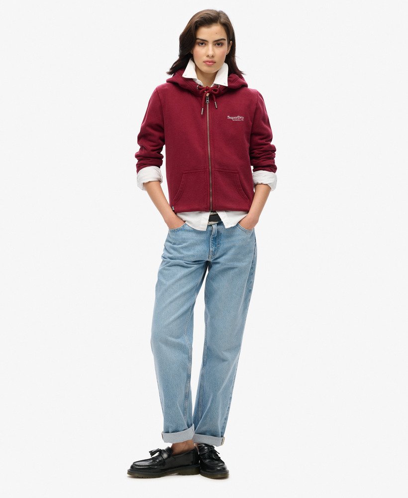 essential logo zip hoodie in rich burgundy