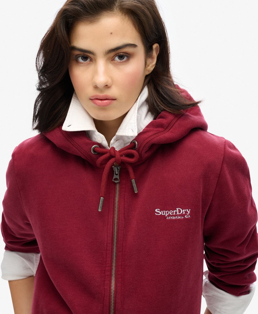 essential logo zip hoodie in rich burgundy