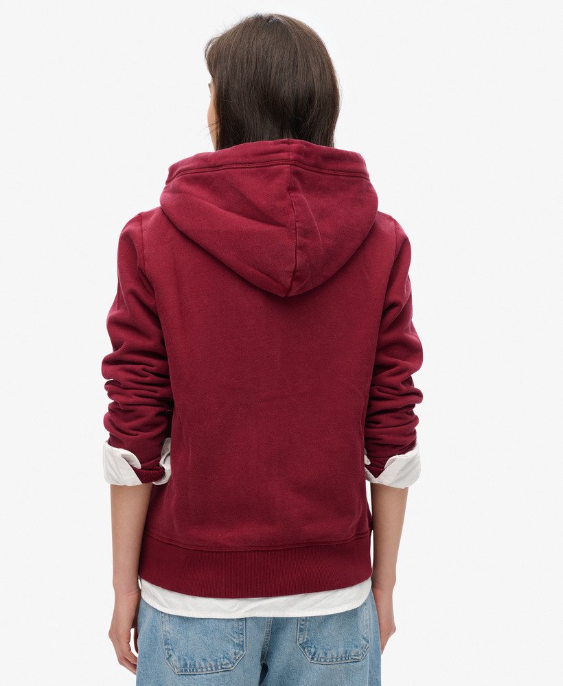 essential logo zip hoodie in rich burgundy