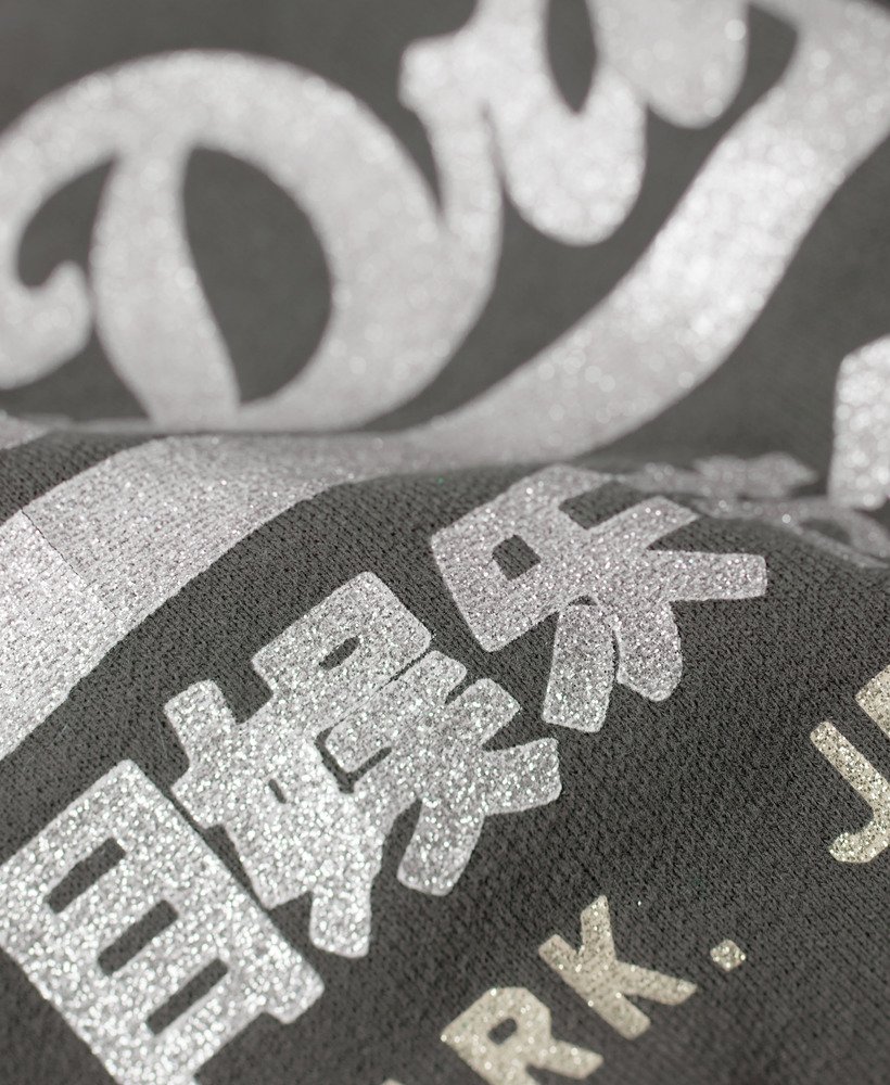 hoodie met vintage logo en versieringen in gewassen zwart.