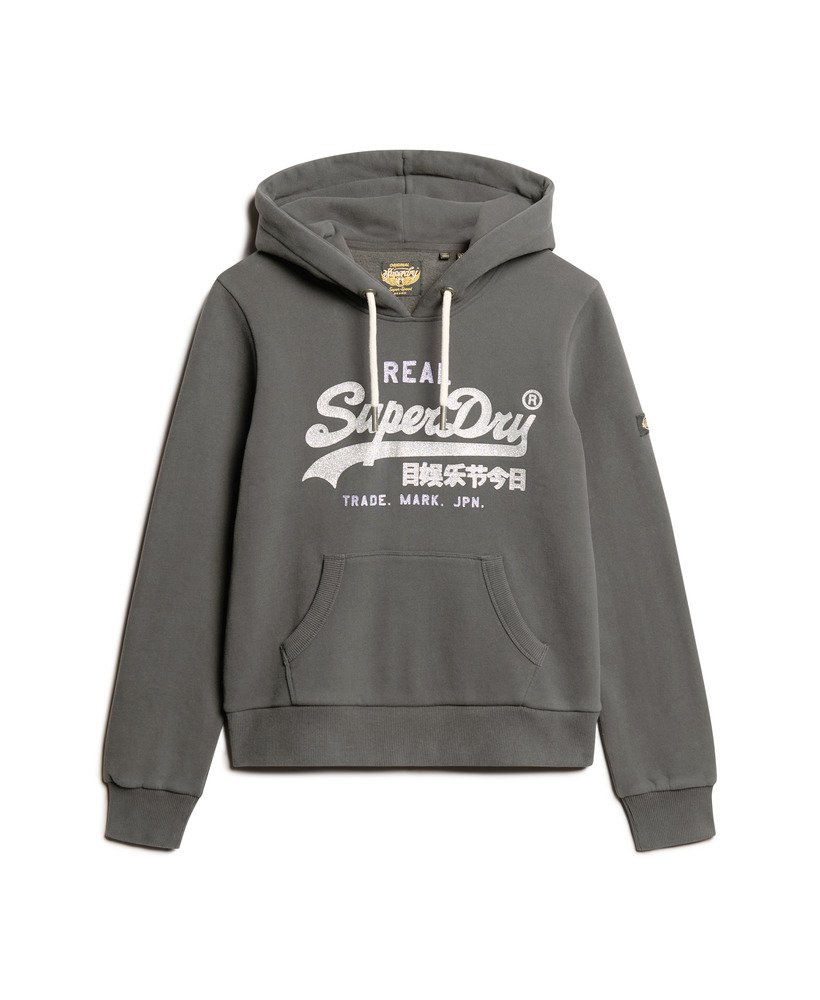 hoodie met vintage logo en versieringen in gewassen zwart.