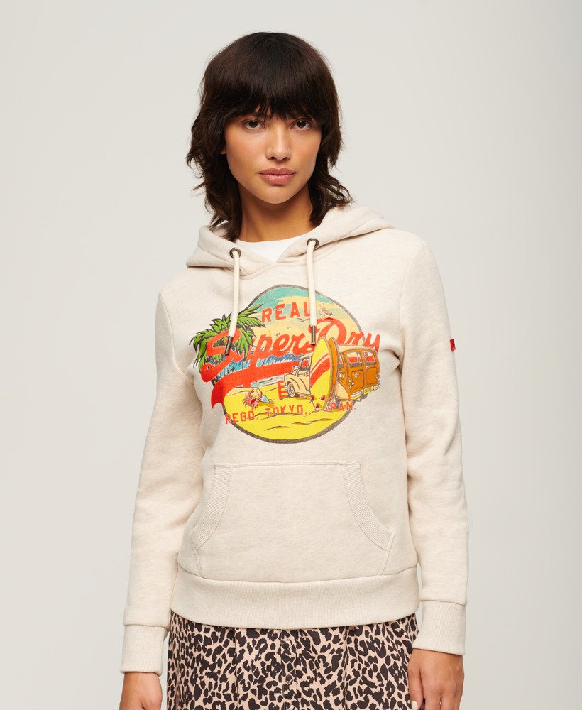 la vintage logo graphic hoodie in oat cream marl