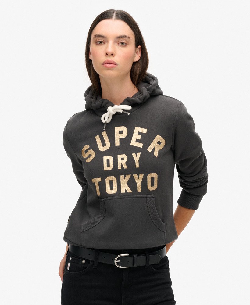 hoodie met glitterlogo in gewassen zwart