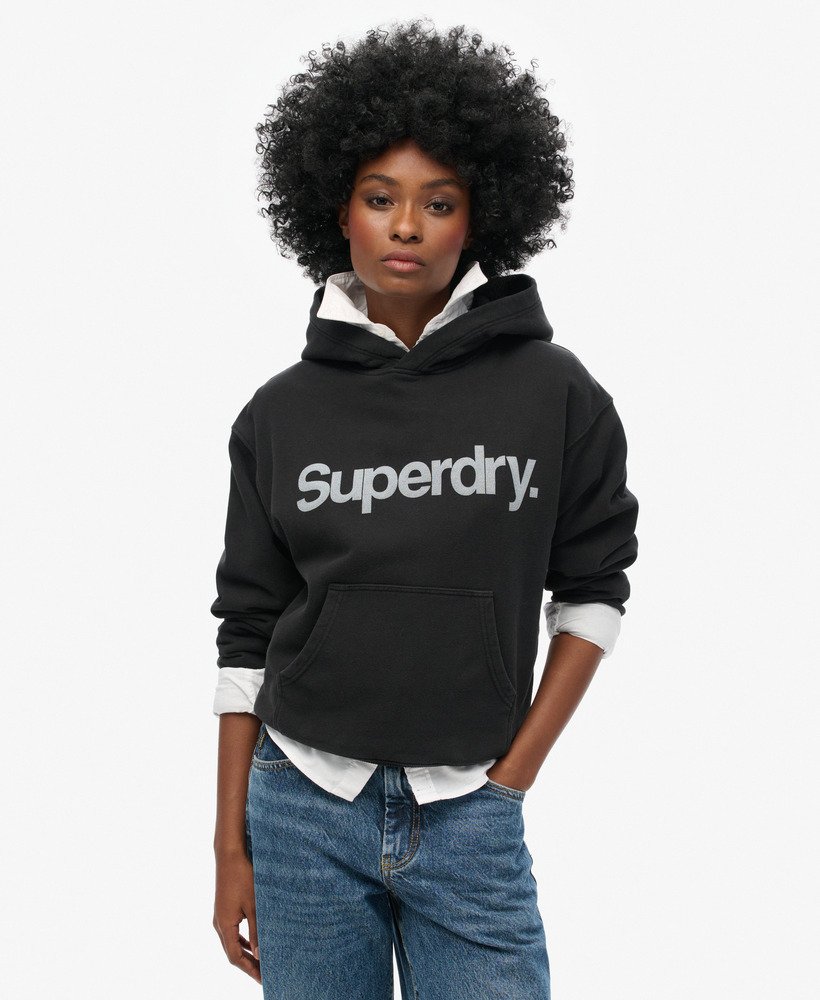core logo city loose hoodie in zwart