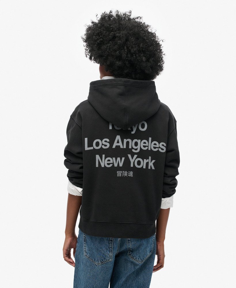core logo city loose hoodie in zwart