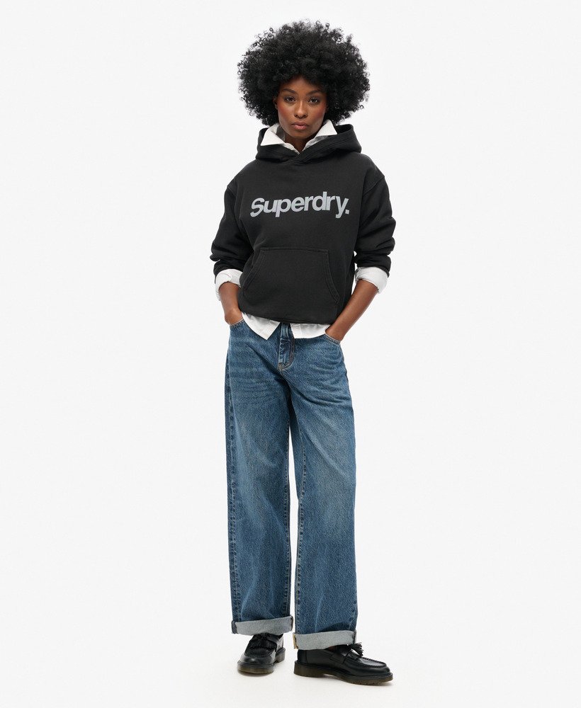 core logo city loose hoodie in zwart