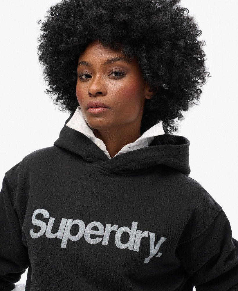 core logo city loose hoodie in zwart