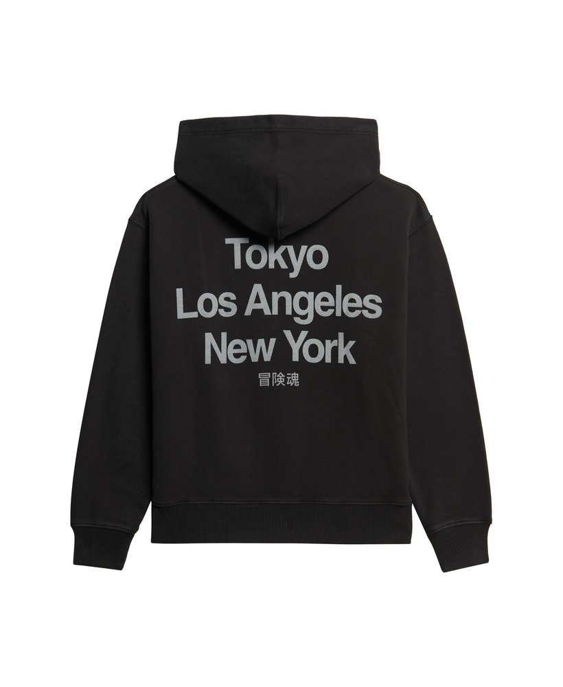 core logo city loose hoodie in zwart