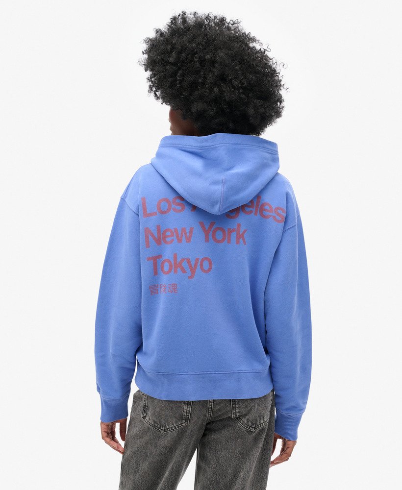 core logo city loose hoodie in chambrayblauw