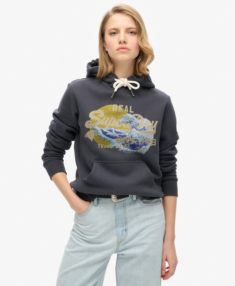 tokyo vintage logo graphic hoodie in ebony