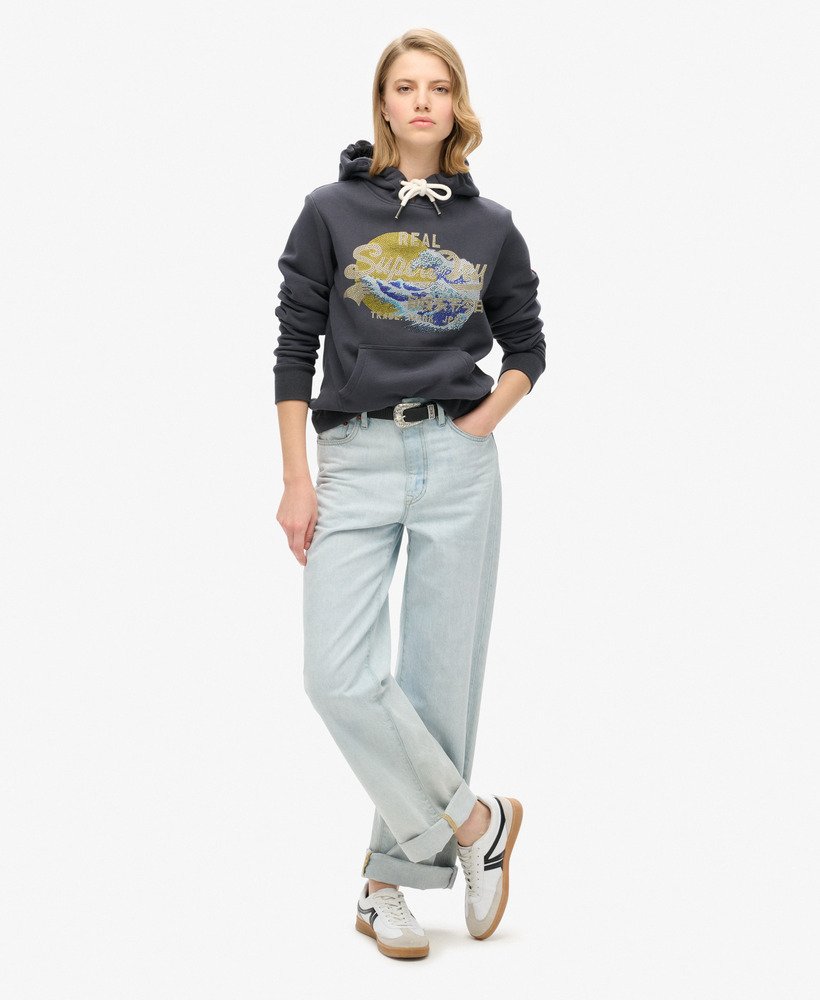tokyo vintage logo graphic hoodie in ebony