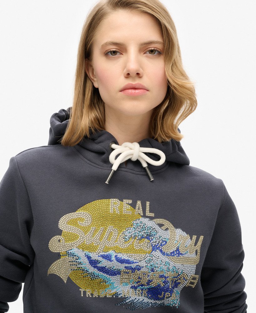 tokyo vintage logo graphic hoodie in ebony