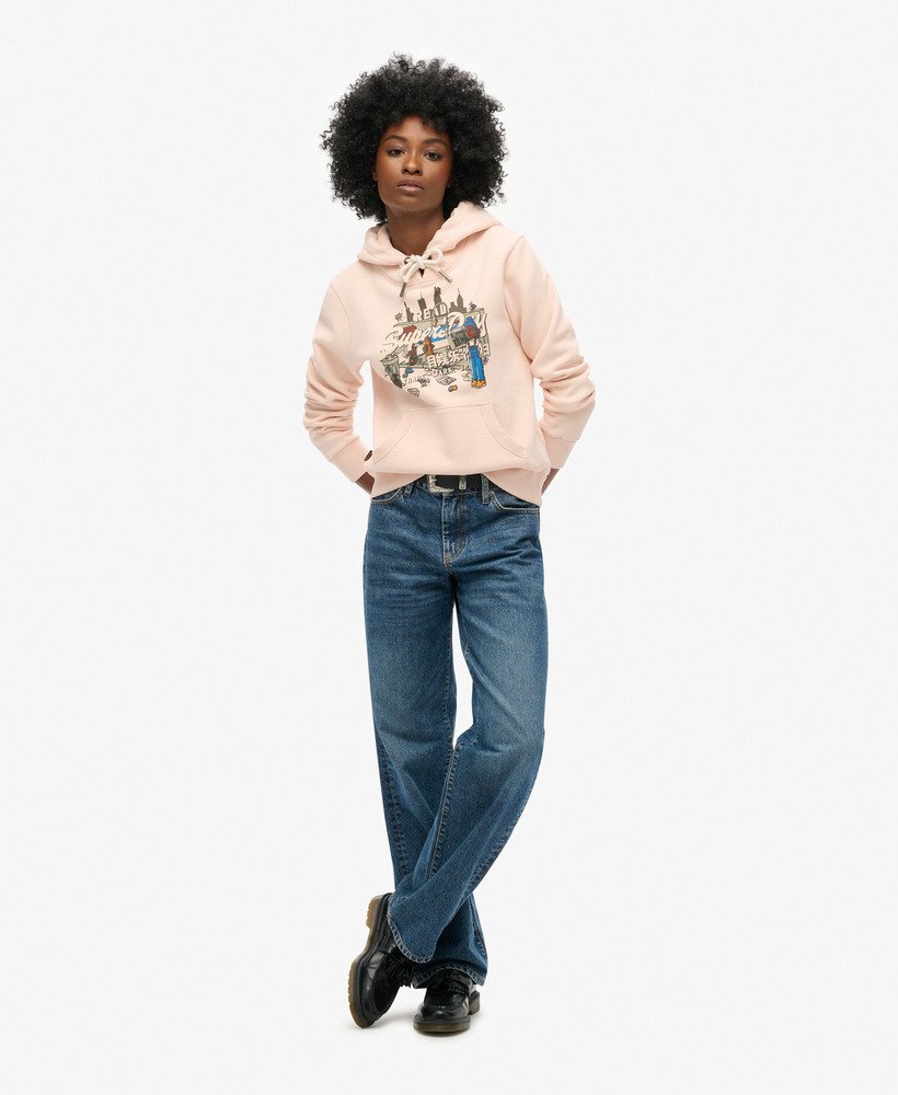 new york vintage logo graphic hoodie in pink clay