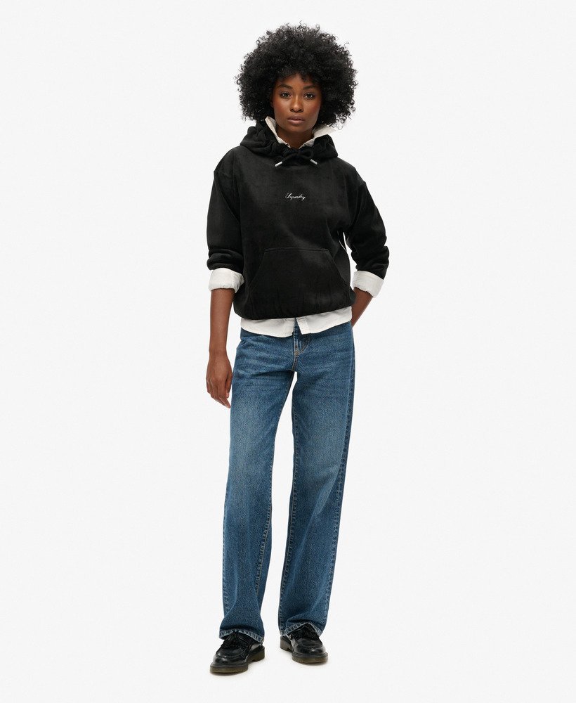 country club velours loose hoodie in zwart