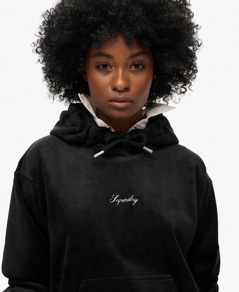 country club velours loose hoodie in zwart