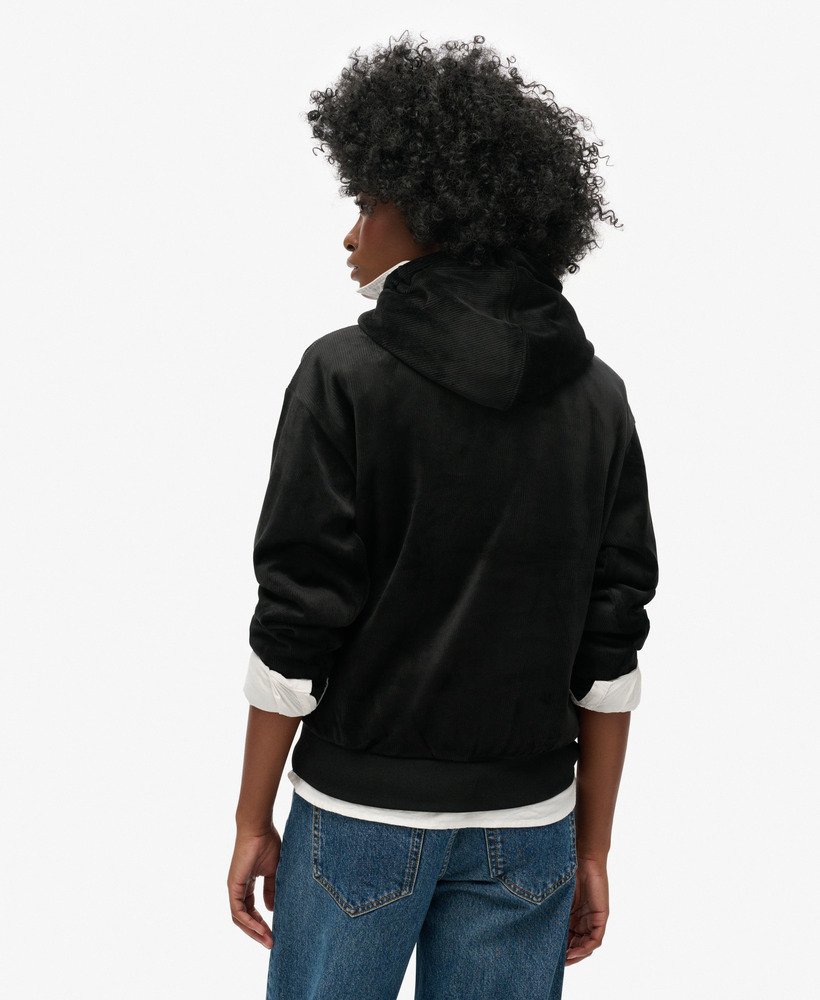 country club velours loose hoodie in zwart
