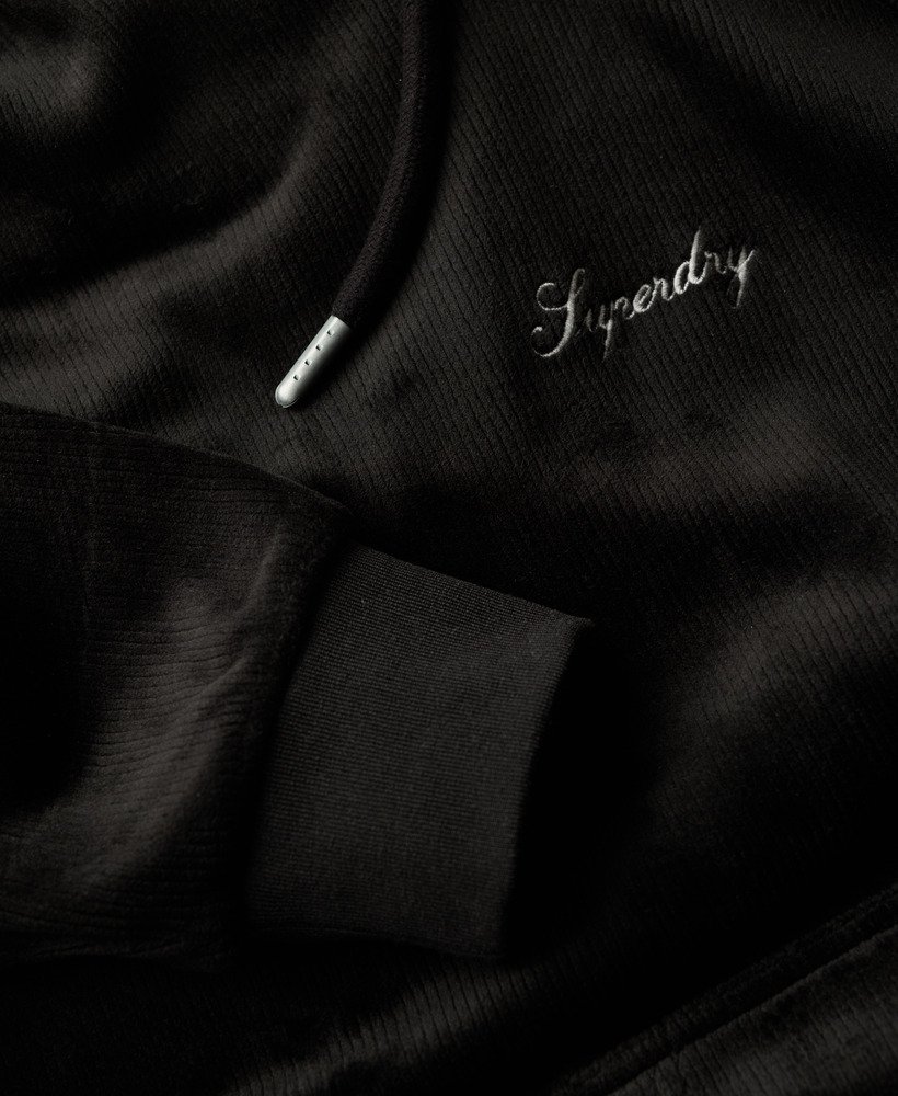 country club velours loose hoodie in zwart