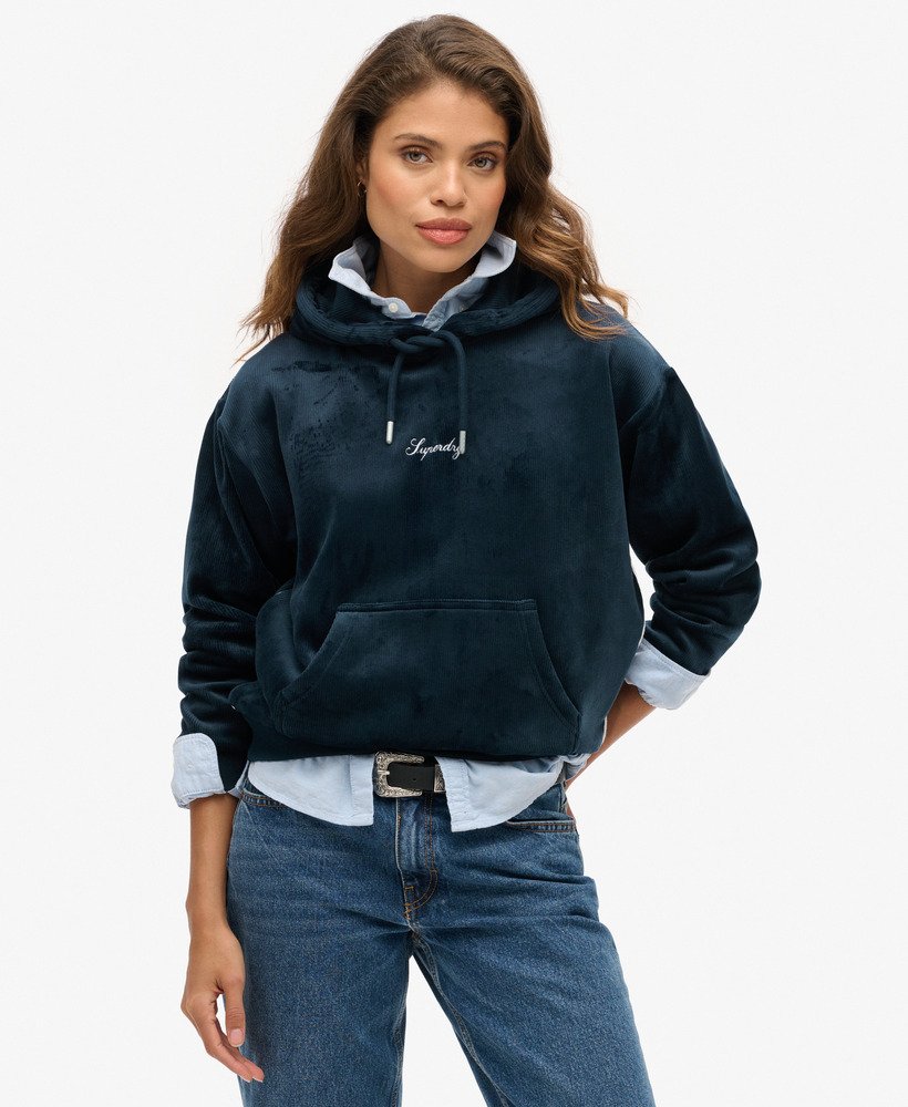 country club velours loose hoodie in blueberry navy