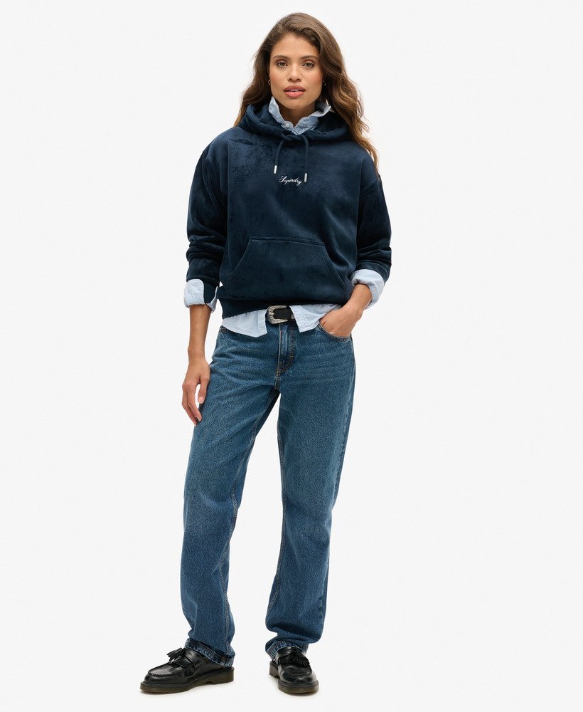 country club velours loose hoodie in blueberry navy