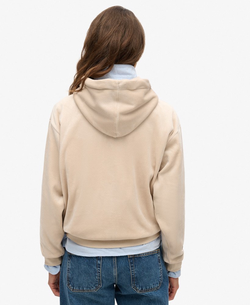 country club velours loose hoodie in off grey