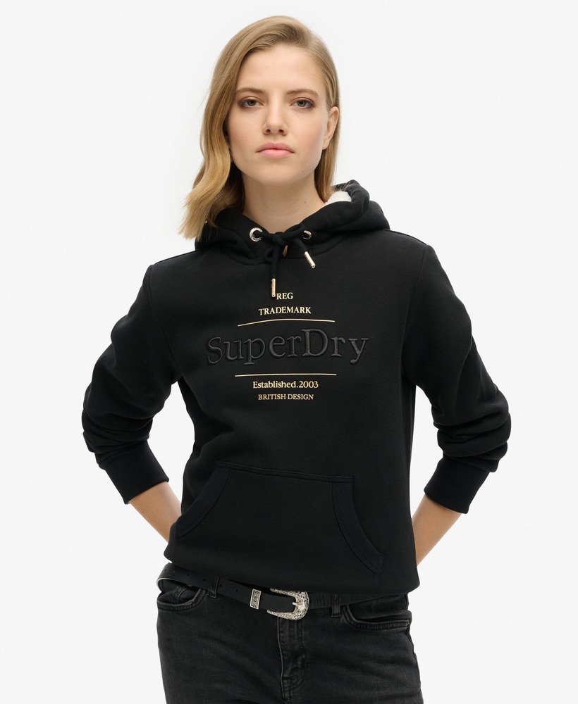 luxe hoodie met metallic logo in zwart