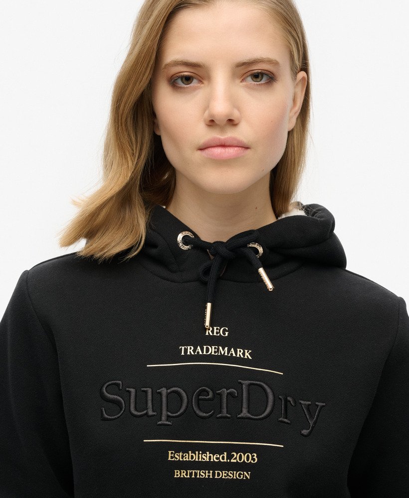 luxe hoodie met metallic logo in zwart