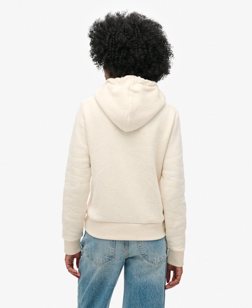 luxe hoodie met metallic logo in havercrème gemêleerd.