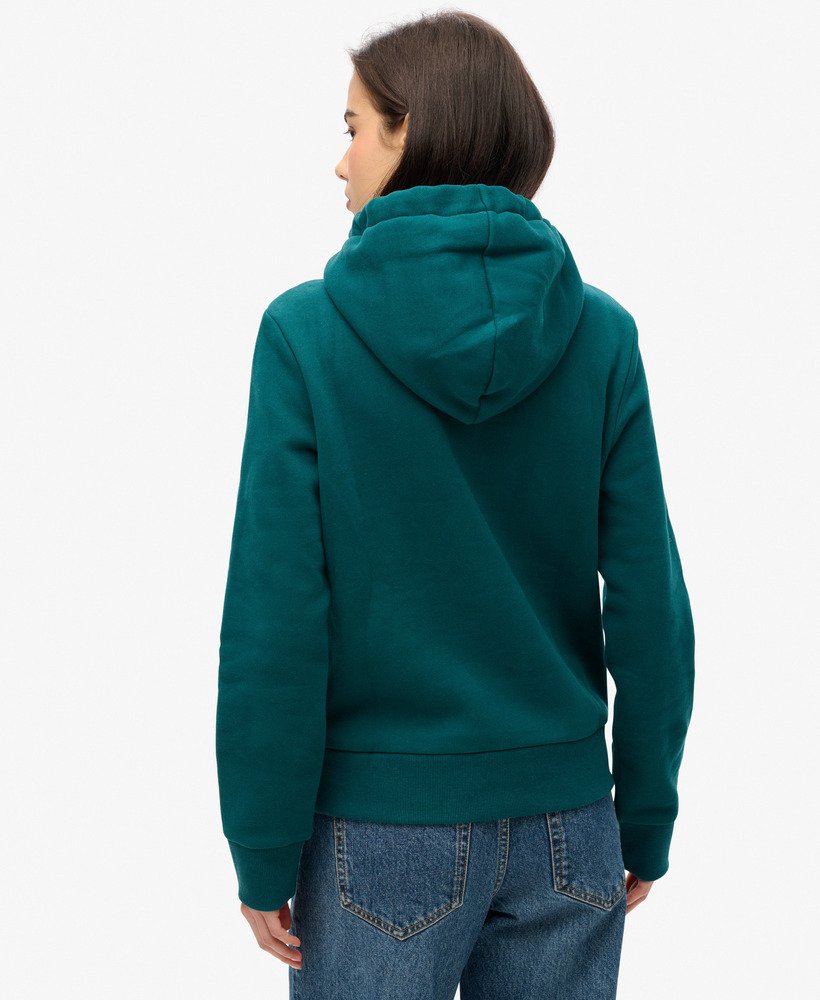 luxe metallic logo hoodie in diepblauwgroen.