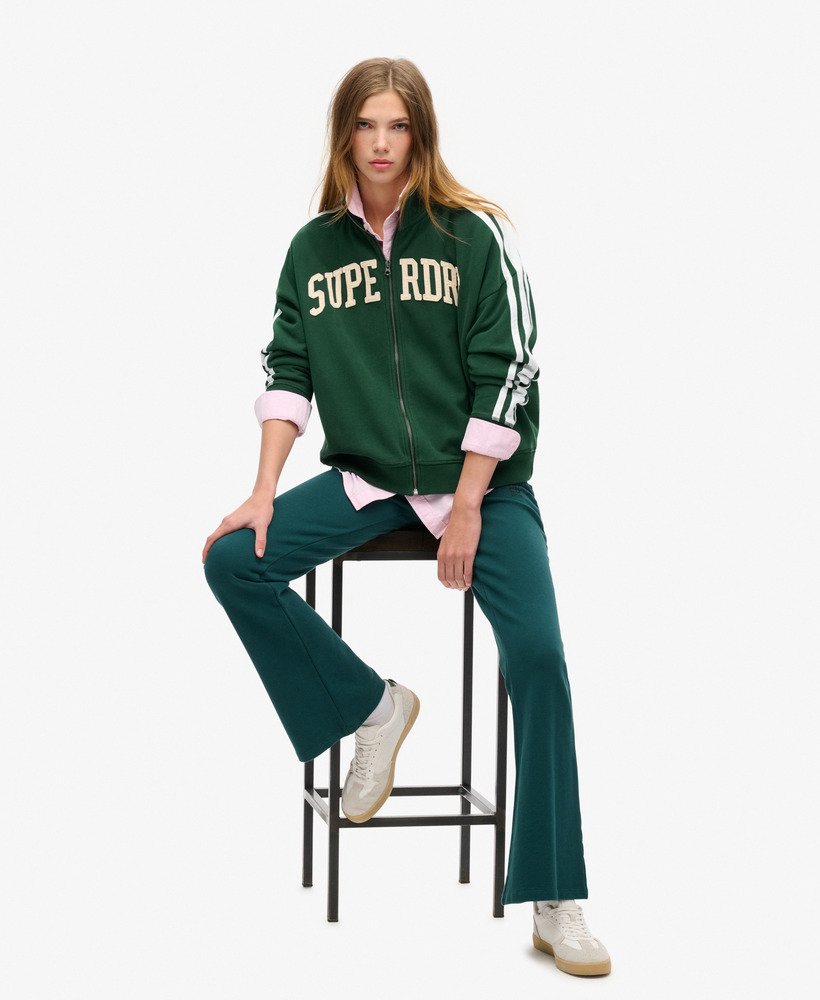 athletic essentials applique loose zip track top in enamel green