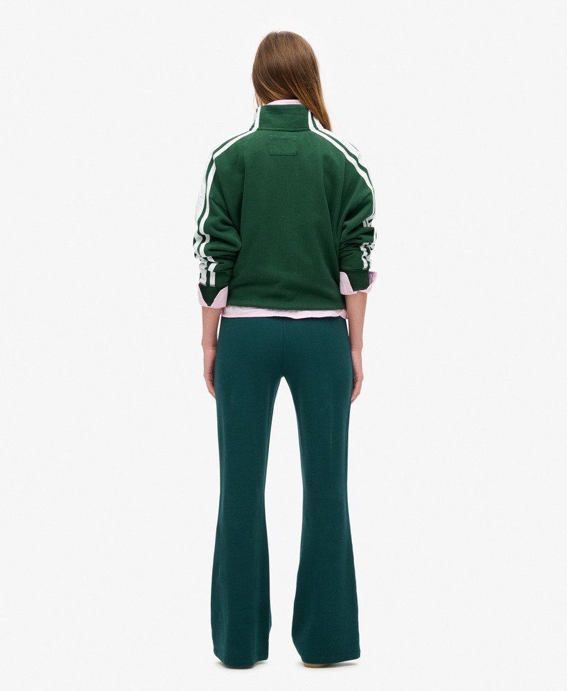 athletic essentials applique loose zip track top in enamel green