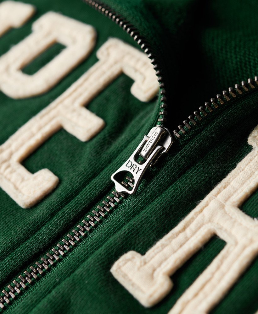 athletic essentials applique loose zip track top in enamel green