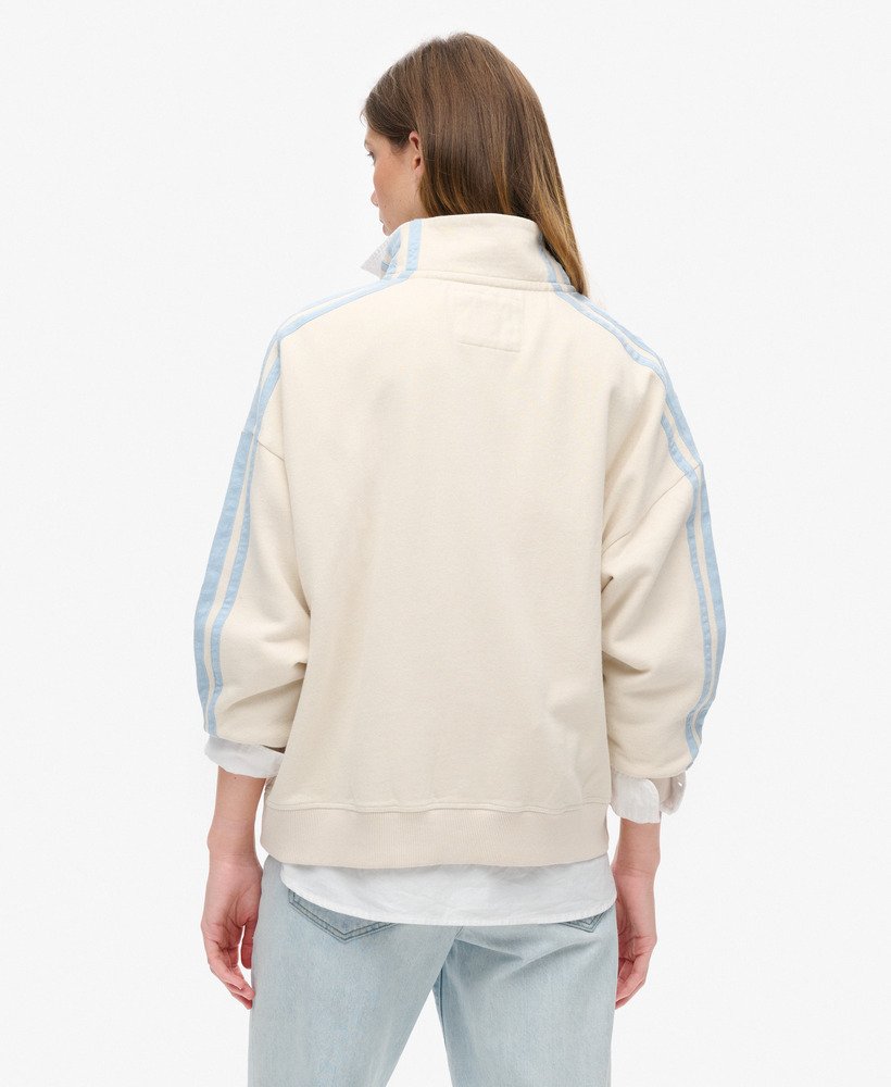 athletic essentials applique loose zip track top in turtledove cream