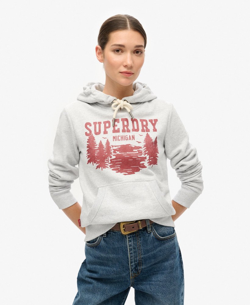 lo-fi outdoor hoodie met grafische print in vlokgrijs gemêleerd