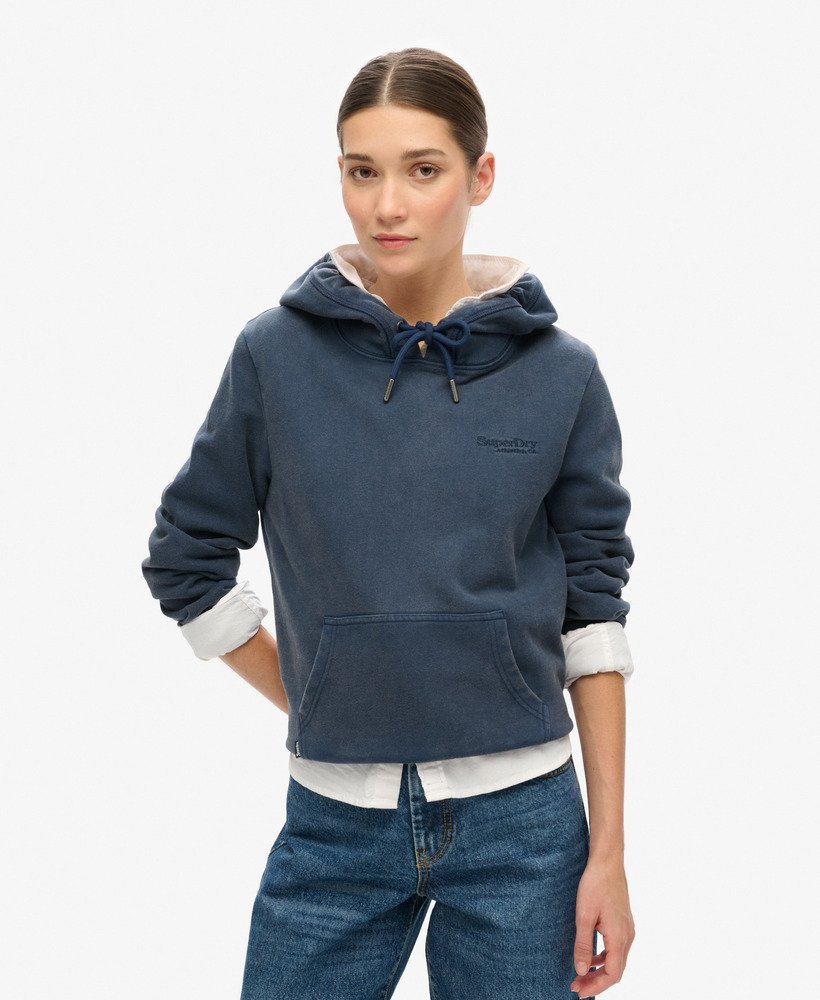 essential logo half brushed hoodie in richest navy