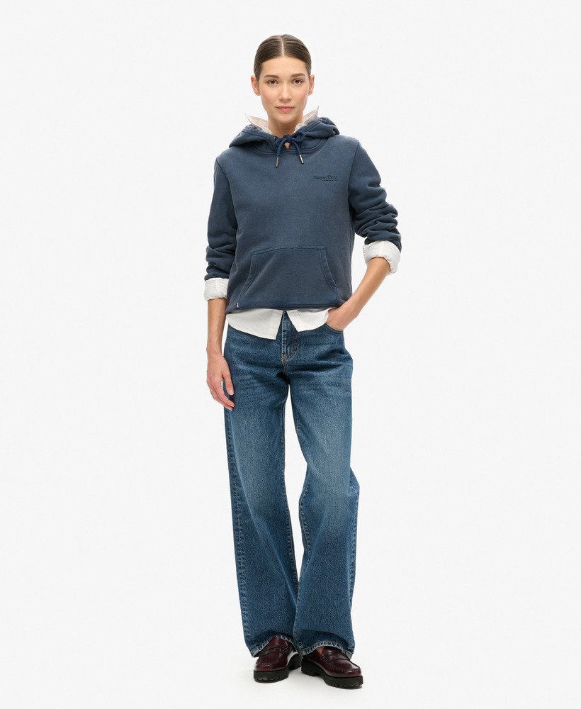 essential logo half brushed hoodie in richest navy