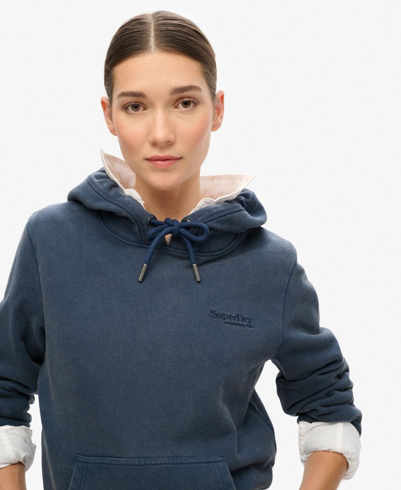 essential logo half brushed hoodie in richest navy