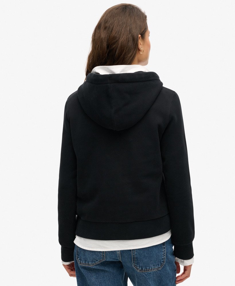 hoodie met vintage logo en versieringen in gitzwart.