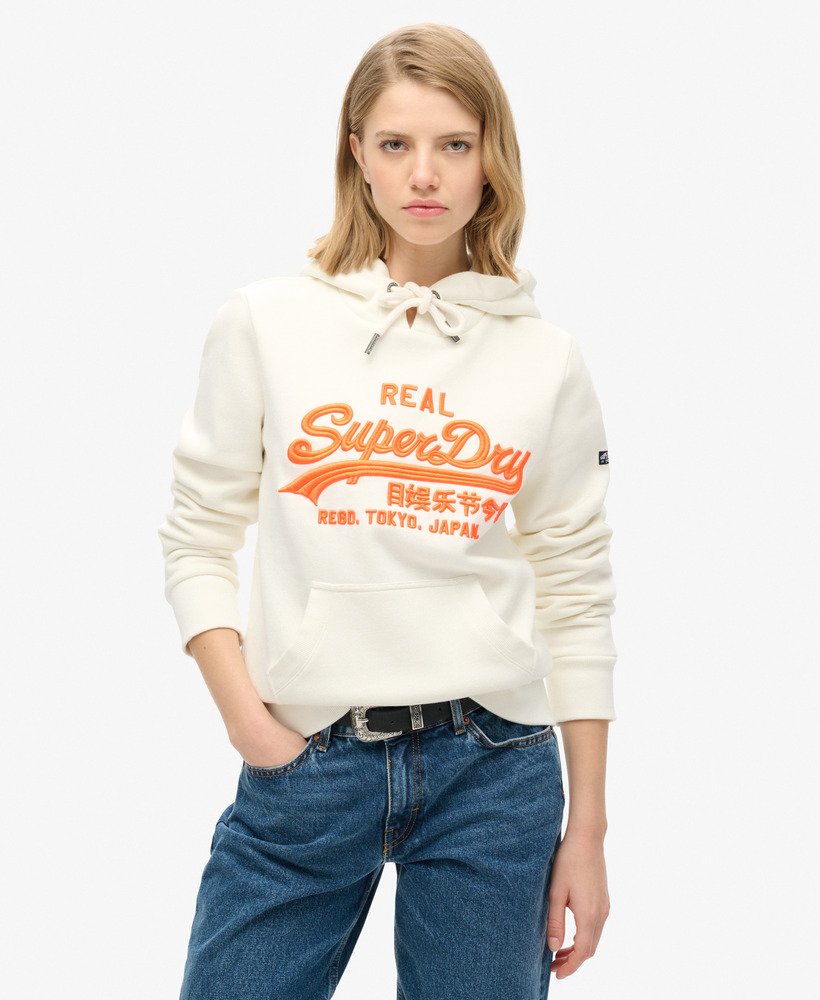 neon vintage logo geborduurde graphic hoodie in winter white