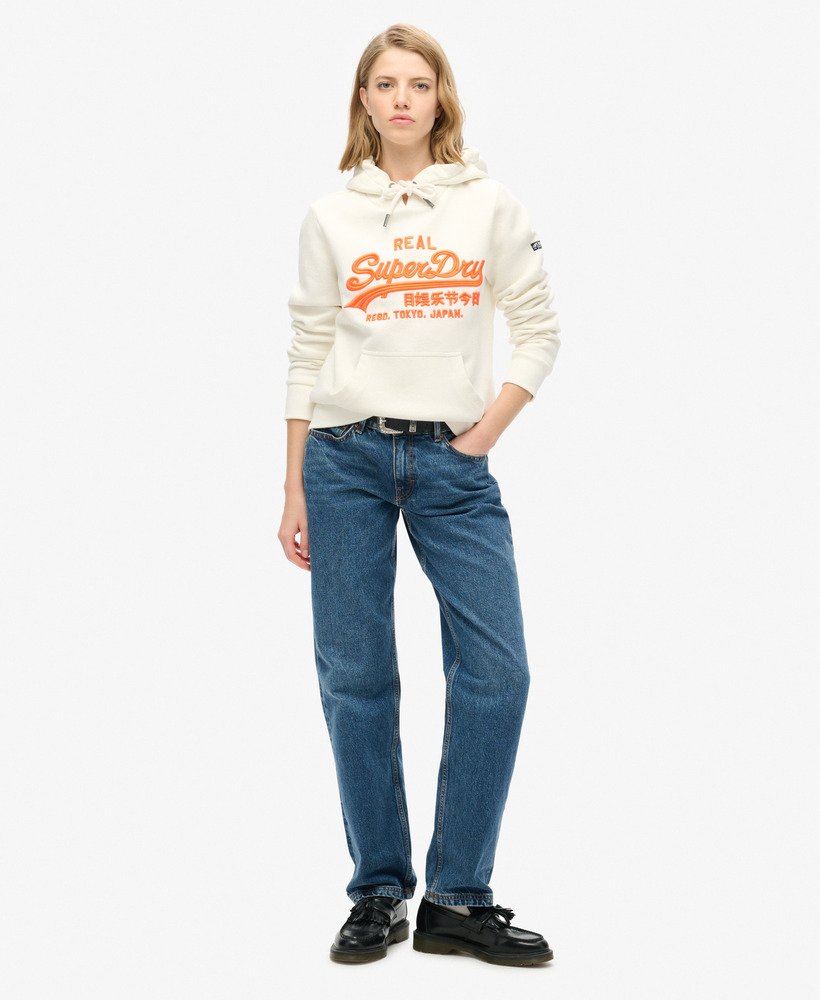 neon vintage logo geborduurde graphic hoodie in winter white