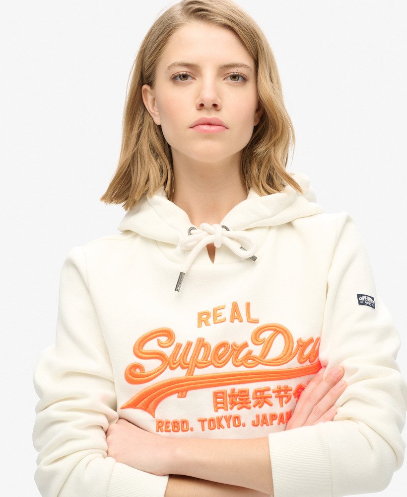 neon vintage logo geborduurde graphic hoodie in winter white