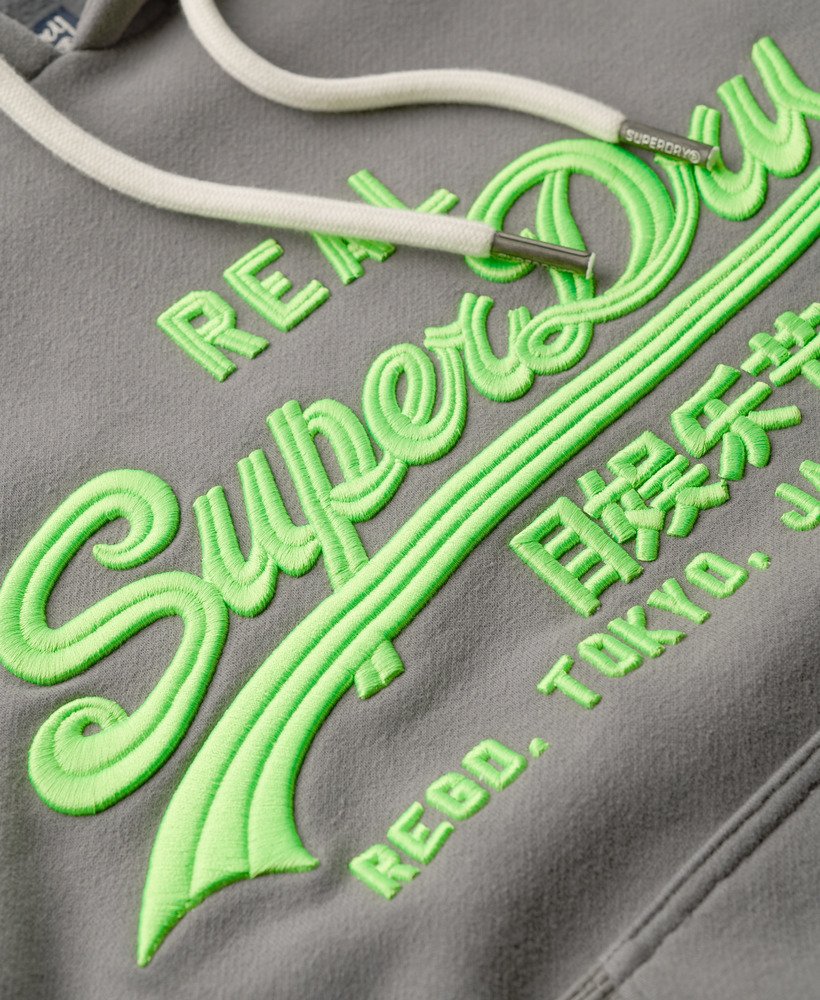 neon vintage logo geborduurde graphic hoodie in middengrijs