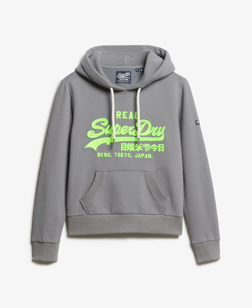 neon vintage logo geborduurde graphic hoodie in middengrijs