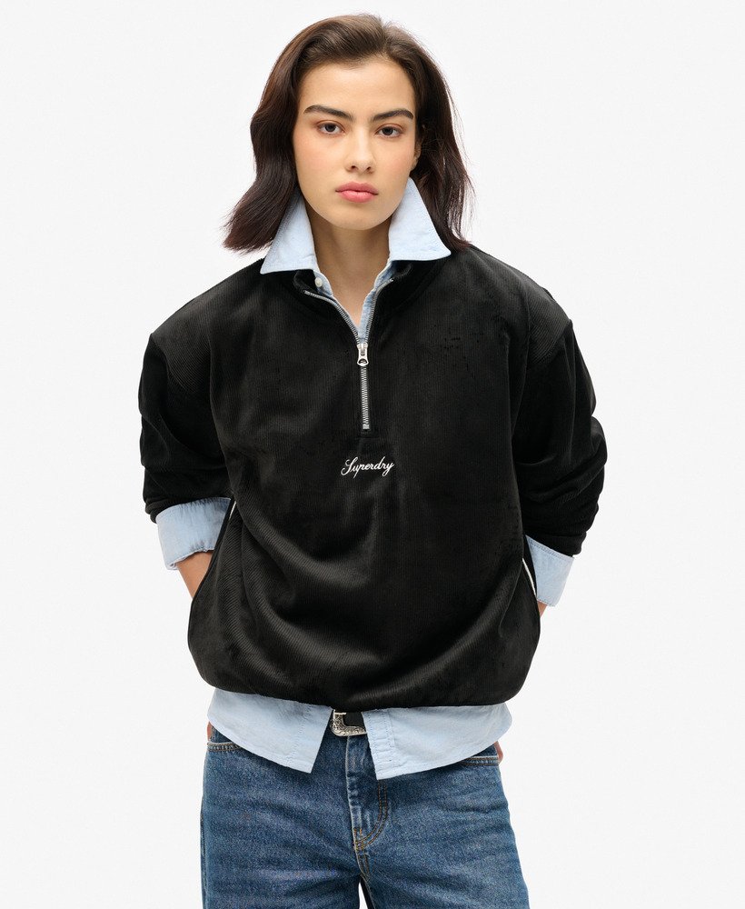 country club velours half-zip in zwart