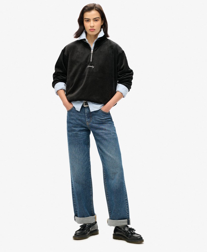 country club velours half-zip in zwart