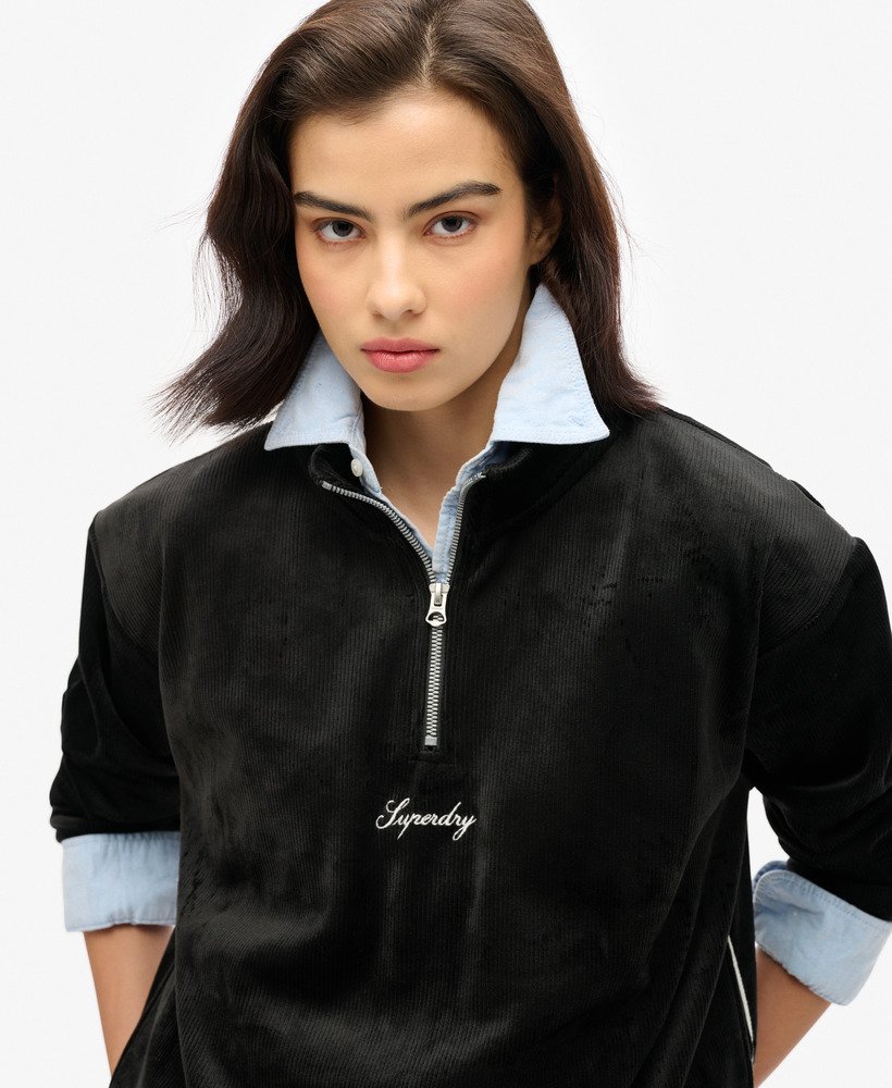 country club velours half-zip in zwart