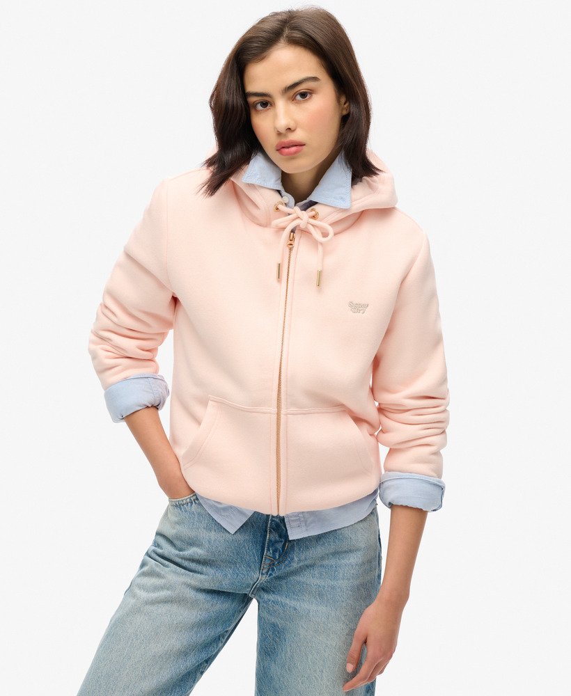essential borg gevoerde hoodie met rits in roze klei