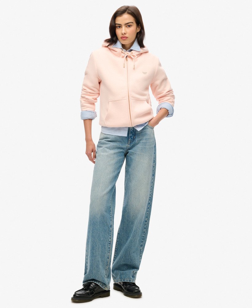 essential borg gevoerde hoodie met rits in roze klei