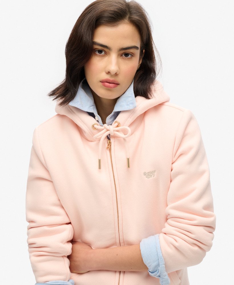 essential borg gevoerde hoodie met rits in roze klei